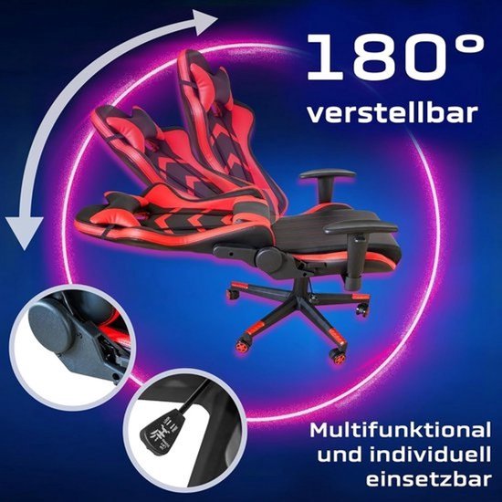 Ergonomische gamingstoel in zwart en rood met verstelbare rugleuning en armsteunen, tot 150 kg — afbeelding 2