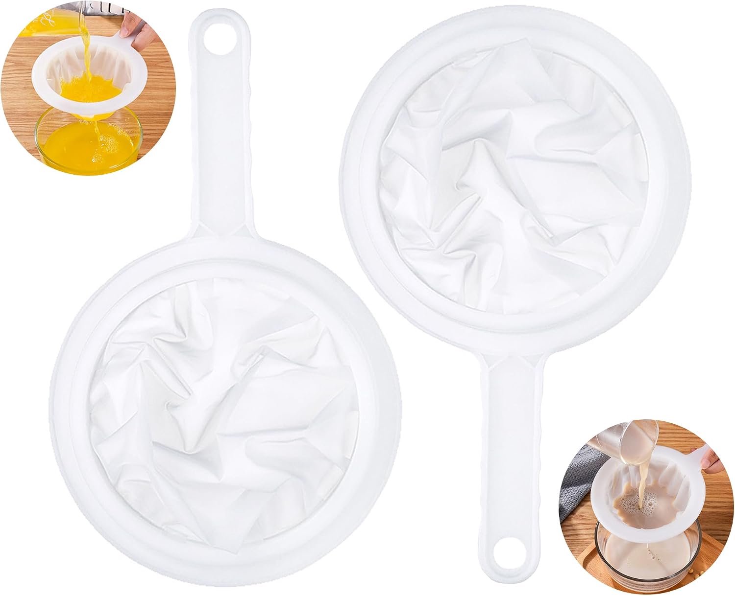 2pcs Plastic Fine Strainer with Handle, 200/400 Mesh Kitchen Strainer for Juice, Milk, Coffee, Soy Milk - ShopVlot