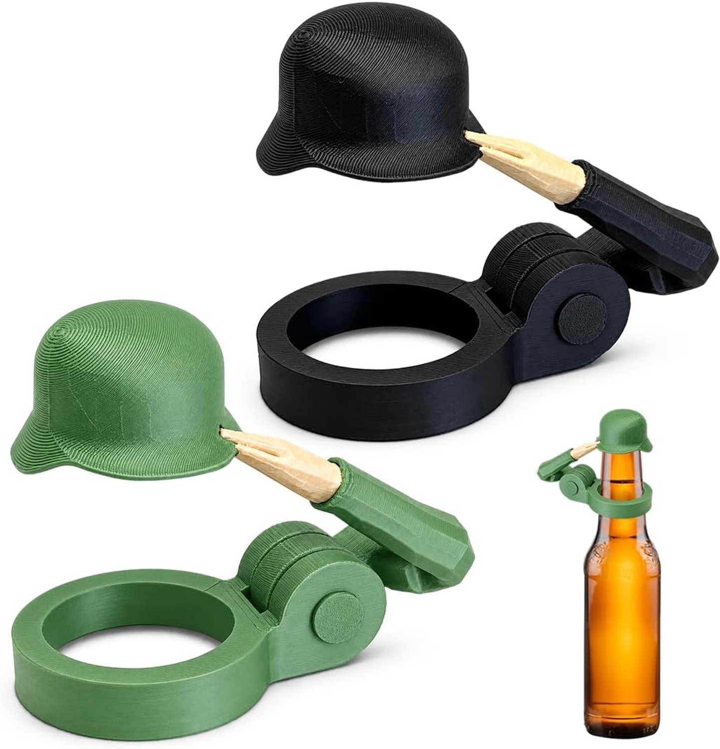 Flesafsluiter Set 2 – Stalen helm voor bierflessen, bierhelm als grappige party-gag, blikafsluiter voor - ShopVlot
