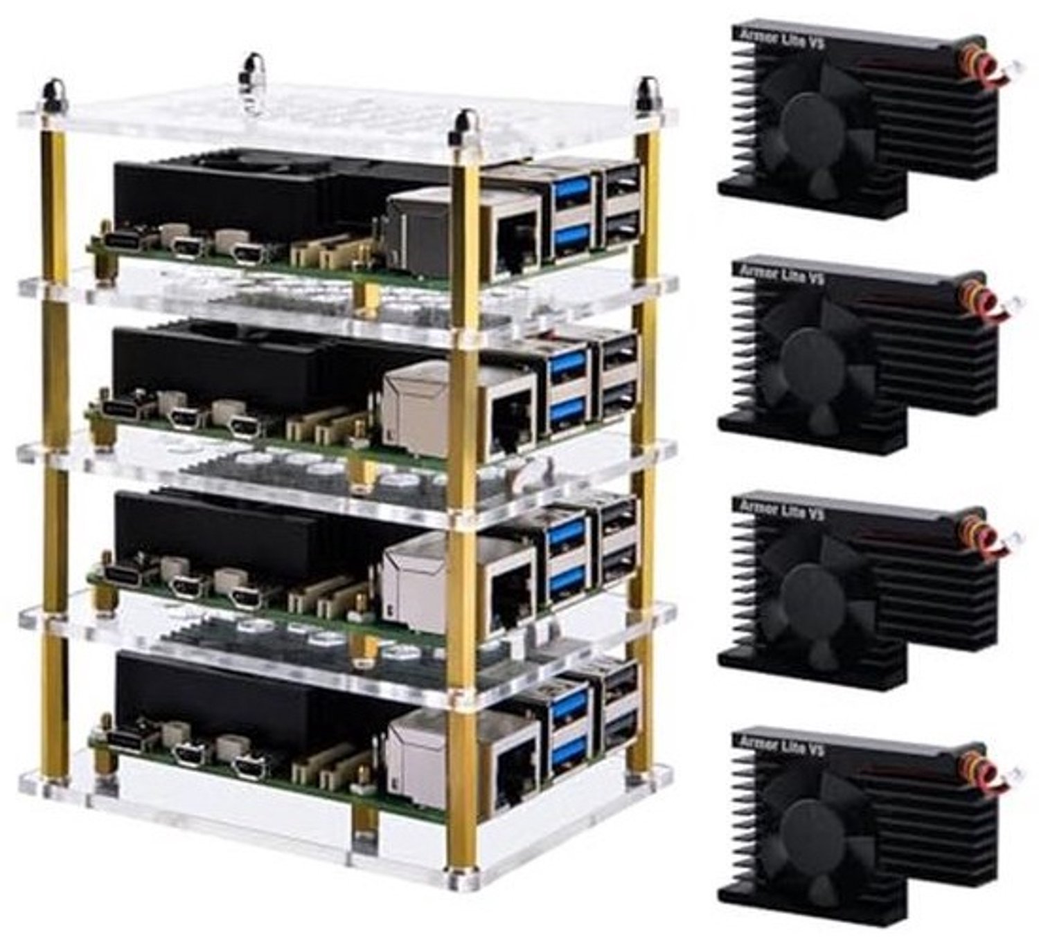 Acrylbehuizing met actieve koeler voor Raspberry Pi 5 – 4 lagen