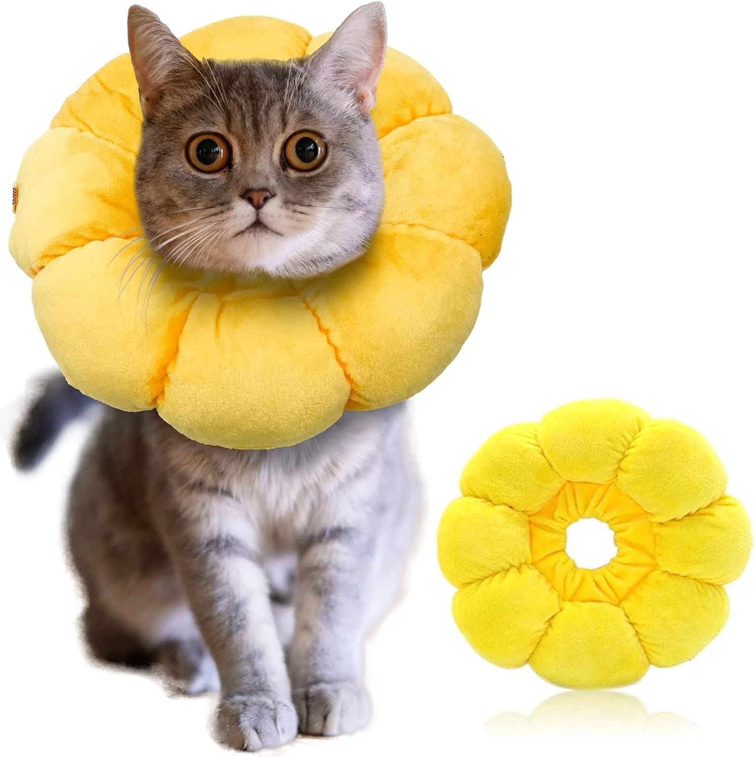 Halsband voor katten, verstelbare halsband voor katten, kleine honden na operatie, zachte zonnebloem, kat, herstelhalsband, kegel, M