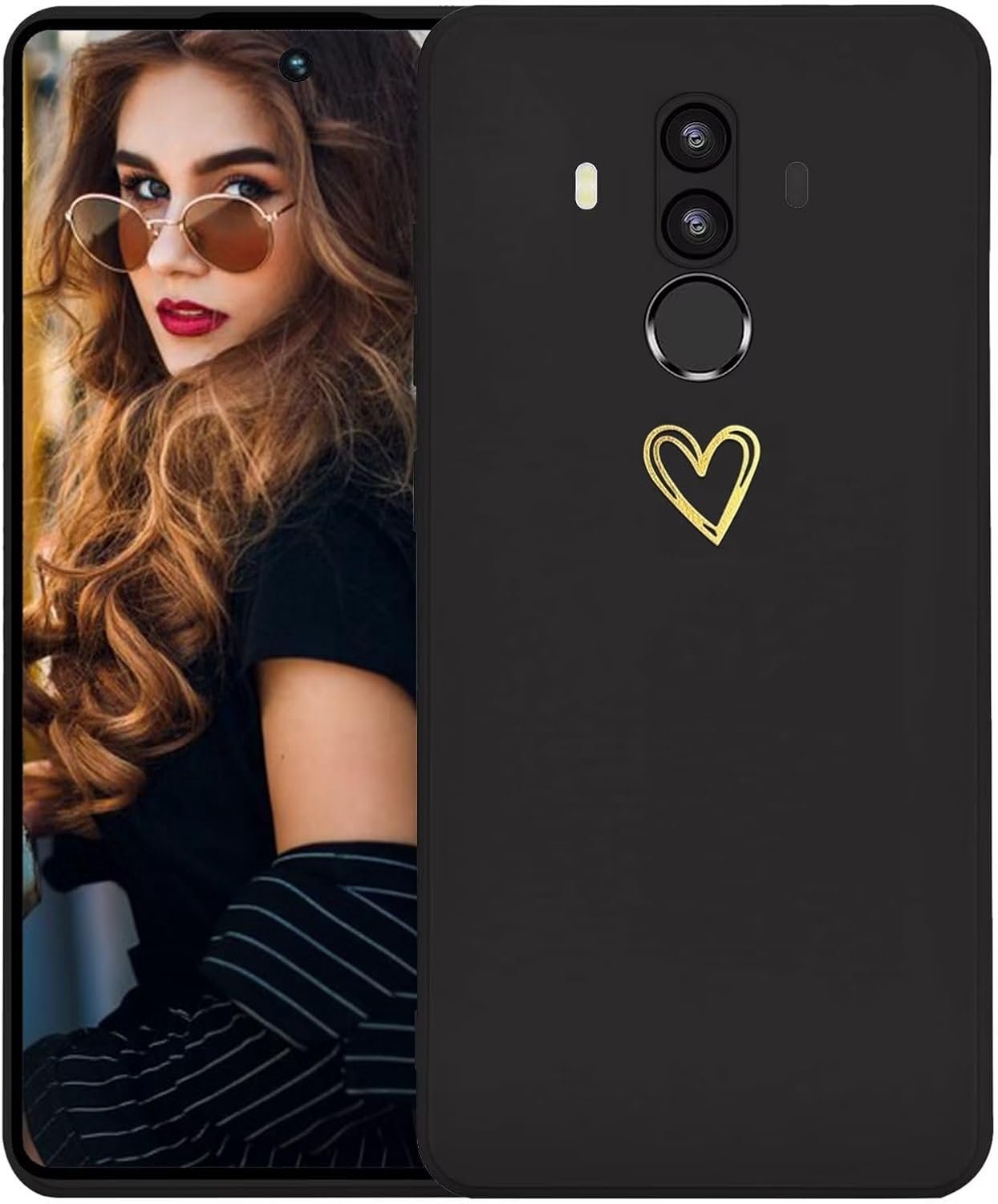 Hoesje voor Huawei Mate 10 Pro Case,Minimalistisch Ontwerp Glad Silicone Hoes met Hartpatroon,Ultradun Zacht TPU Dames Meisje Shockproof Phone Case,Zwart