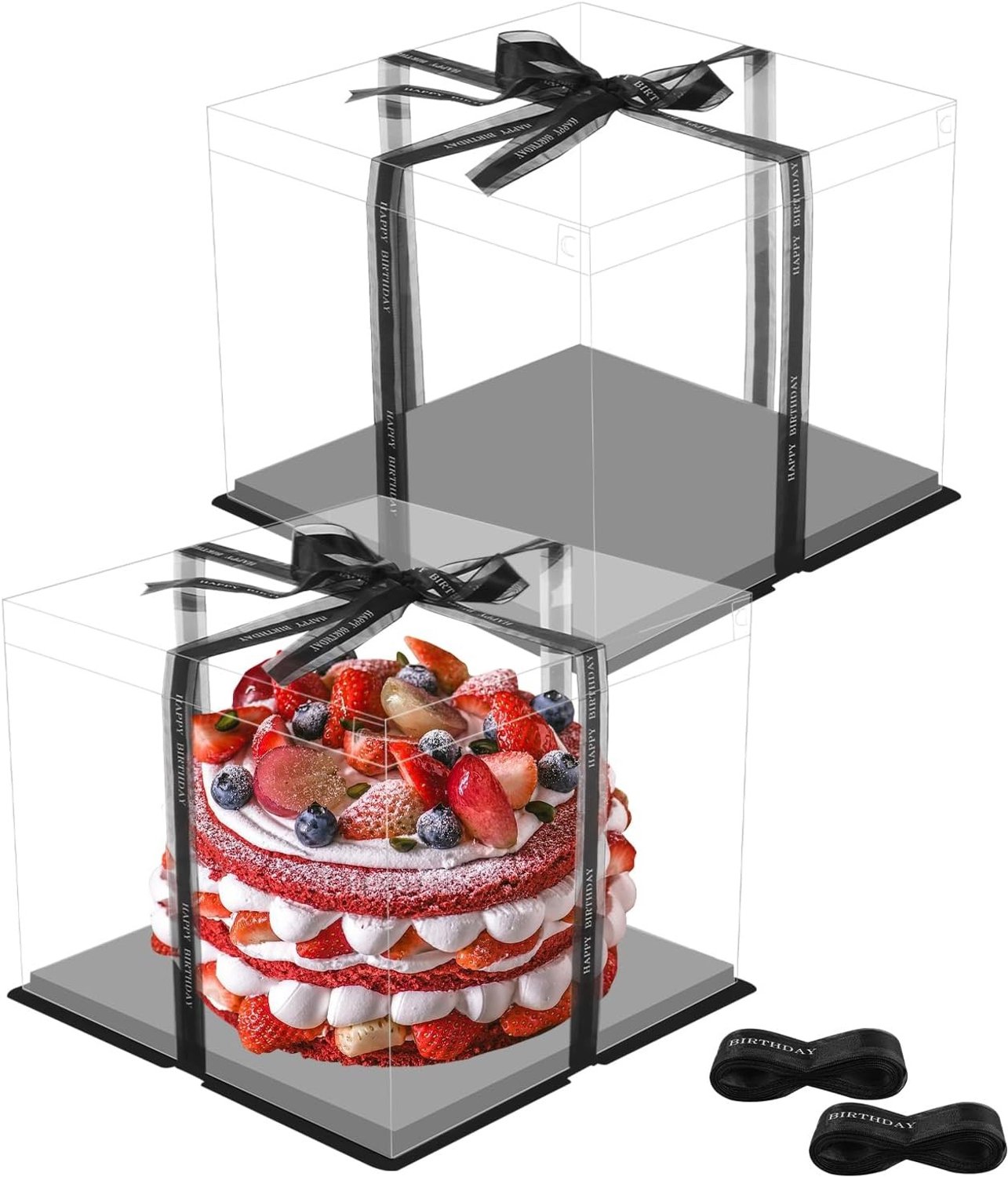 Taartdozen - Transparant - 30 x 30 x 25 cm - Duurzame Kartonnen Dozen met Lint - Voor Taarten en Geschenken