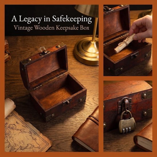Vintage Houten Schatkist Cijferig Cijferslot Boogvormige Compacte Bewaardoos voor Sieraden Kleine Afsluitbare Opbergkist met Scharnierend Retro Stijl voor Desktop Decoratie — afbeelding 5