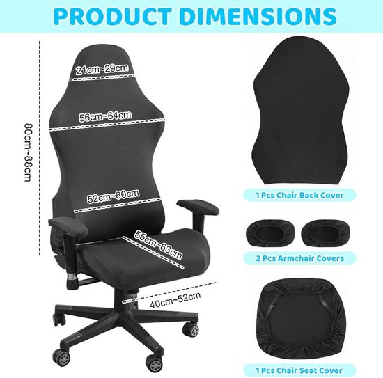 Gaming Stoel Hoes - Zwart - 4-Delige Set - Rekbare Stoelhoes voor Bureaustoelen — afbeelding 2