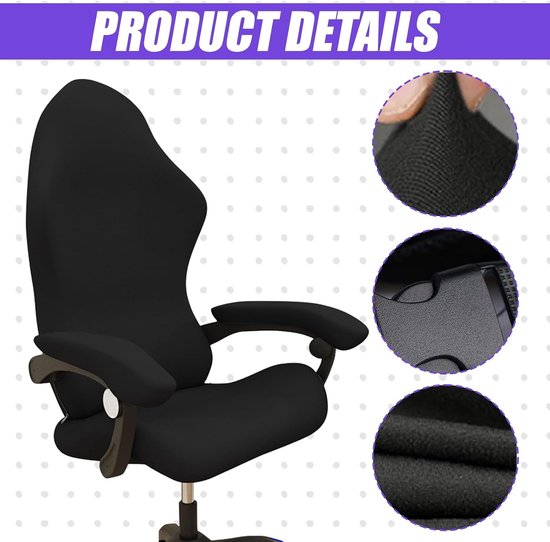 Gamingstoelhoes - Zwart - 8-delige Set - Wasbare Hoes met Armleuningen - Voor Gaming- en Computerstoelen — afbeelding 5