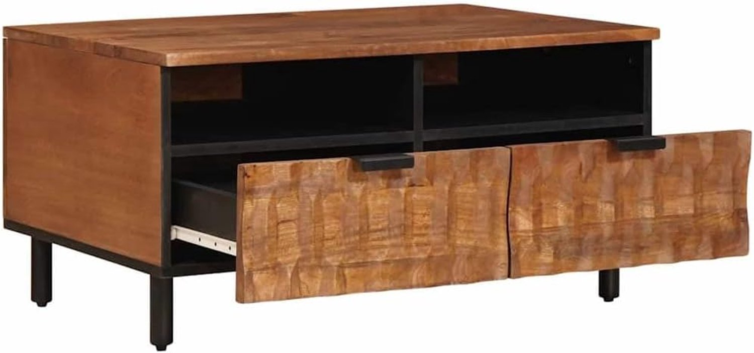 Salontafel van massief mangohout met 2 laden, rechthoekige woonkamertafel in bruin, 80 x 54 x 40 cm, moderne houten tafel voor woonkamer en leeshoek