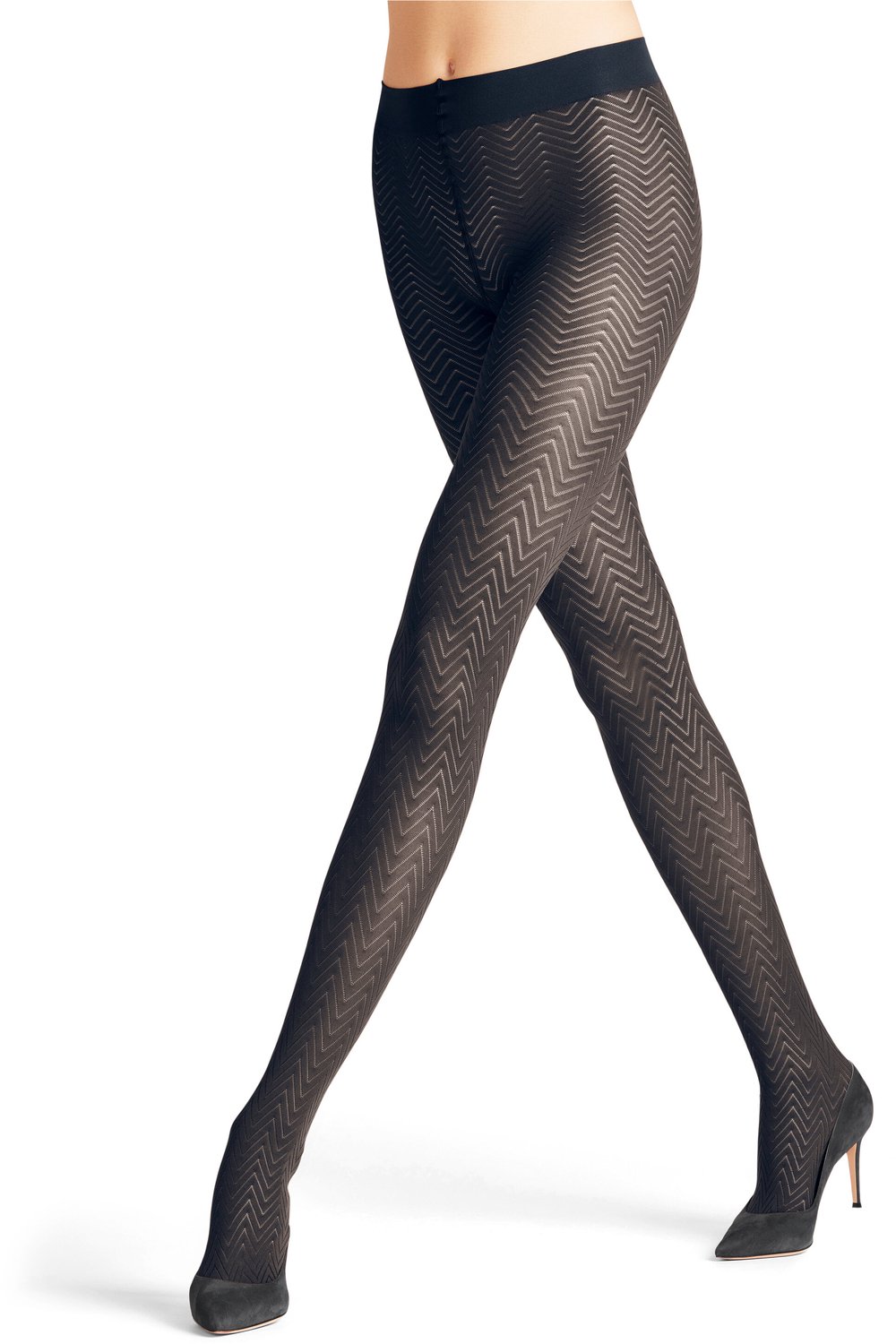 FALKE Chevron gedessineerd materiaal halfdoorzichtig 50 DEN panty dames blauw - maat M