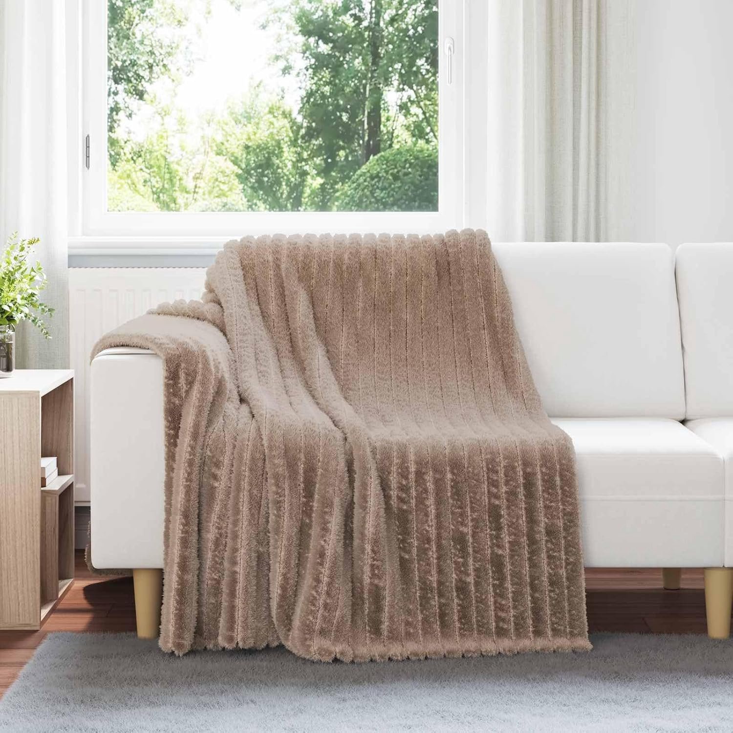 Fleece deken knuffelzacht woonkamer woondeken 200 x 150 cm camel