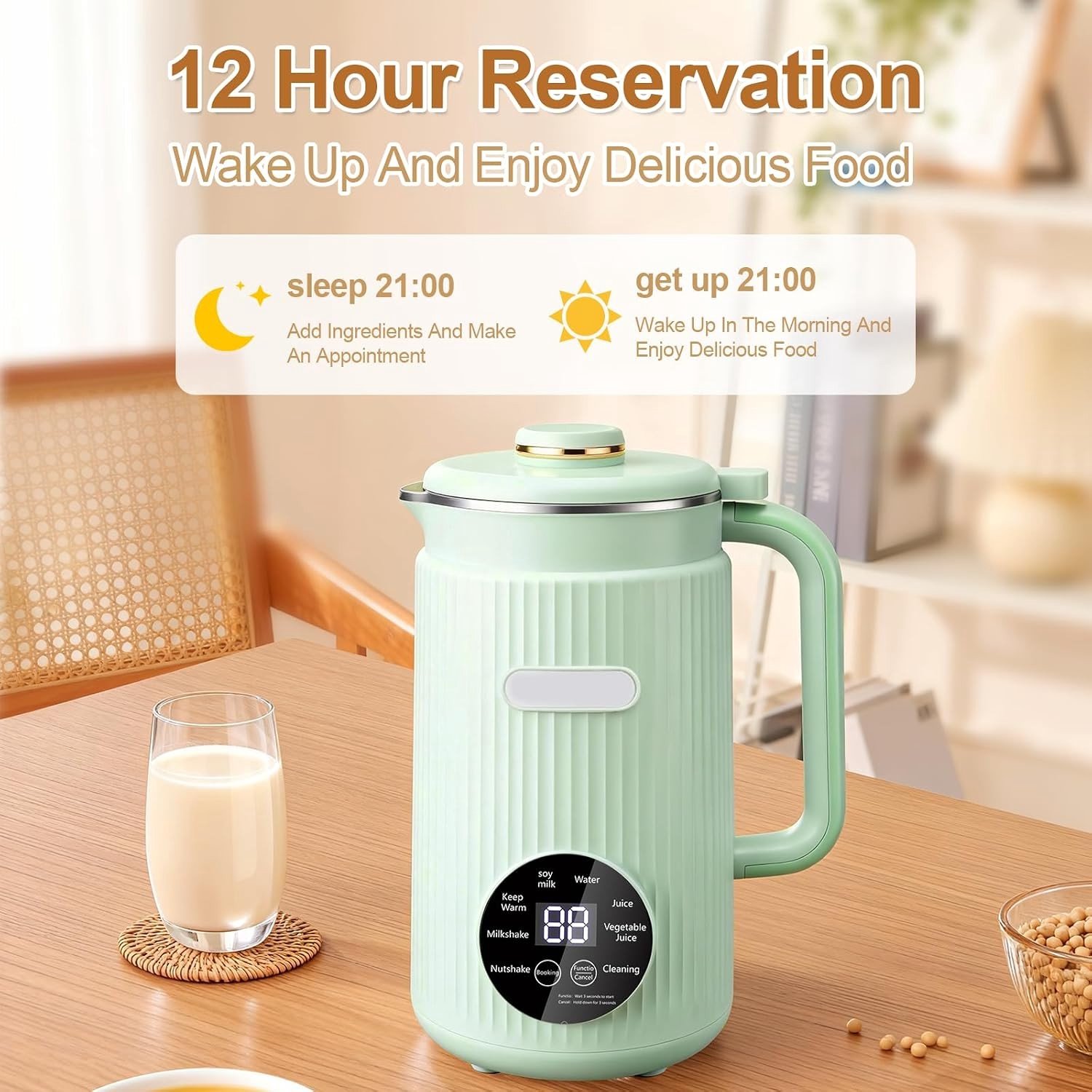 Notenmelkmachine - Zwart - 1200 ml - Automatische Sojamelkmachine met Warmhoudfunctie - Voor Noten, Haver en Sap