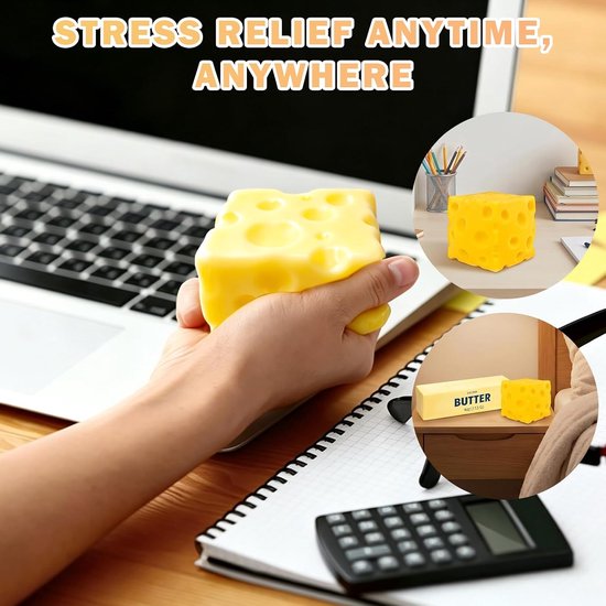 2 stuks squishy kaas en boter, anti-stress speelgoed, zacht, slow rising om in te drukken, fidget speelgoed, knijpspeelgoed, sensorisch cadeau voor volwassenen, verjaardag, feest, kantoor (A) — afbeelding 2