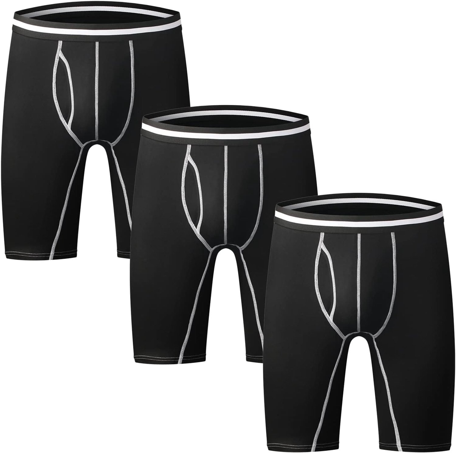 Nuofengkudu Set van 3 & 4 boxershorts voor heren, lange pijpen, katoen, multipack, open gulp, sportondergoed, gemengde kleuren