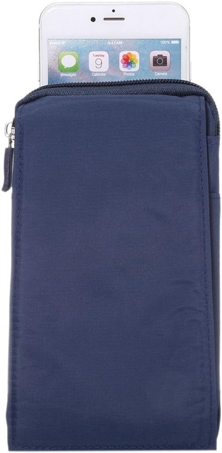 Multifunctionele universele verticale strepen zakje tas tas ritssluiting karabijnhaak voor BQ Mobile BQ-4001G Cool (2019) - blauw XXM (18 x 10 cm)