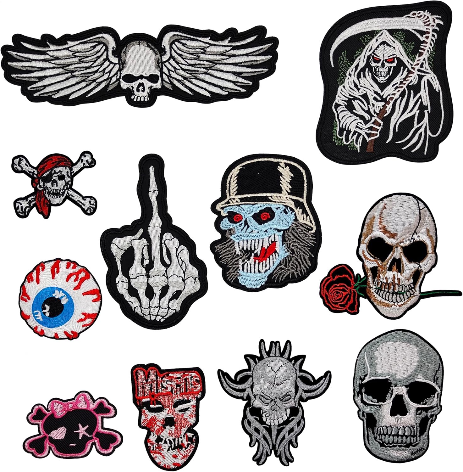 Patches voor textiel, skelet, kleine patches, Halloween, cool, gepersonaliseerde jassen, strijkpatch, 11 stuks