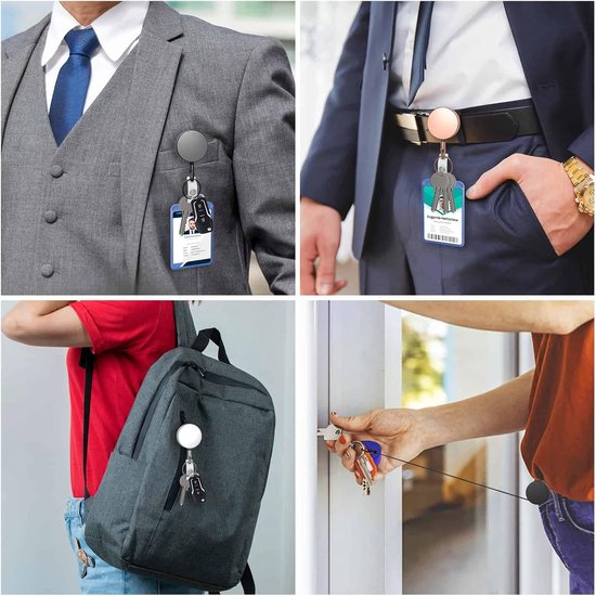 3 stuks Heavy Duty Badge Reels Intrekbare Badge Houder, Selizo Metalen Intrekbare Sleutelhanger Badge Reel ID Badge Houder Intrekbare met Riem Clip Sleutelhanger voor Sleutelnaam Kaarthouder — afbeelding 5