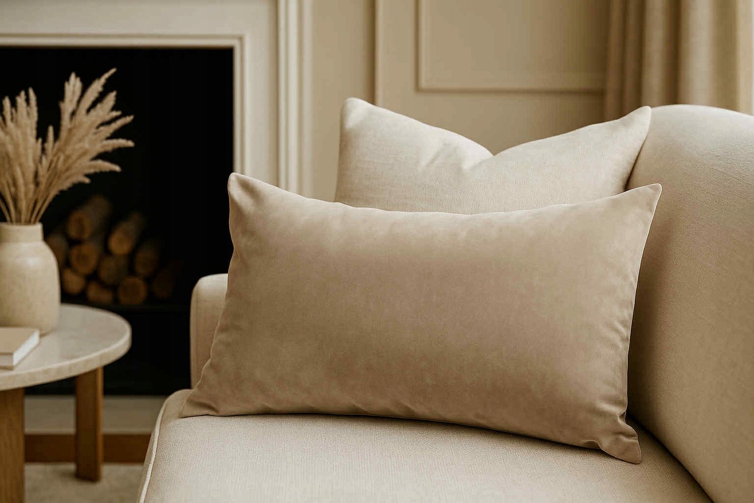 Beige Velours Kussenhoes 60x45 cm - Elegante Decoratie