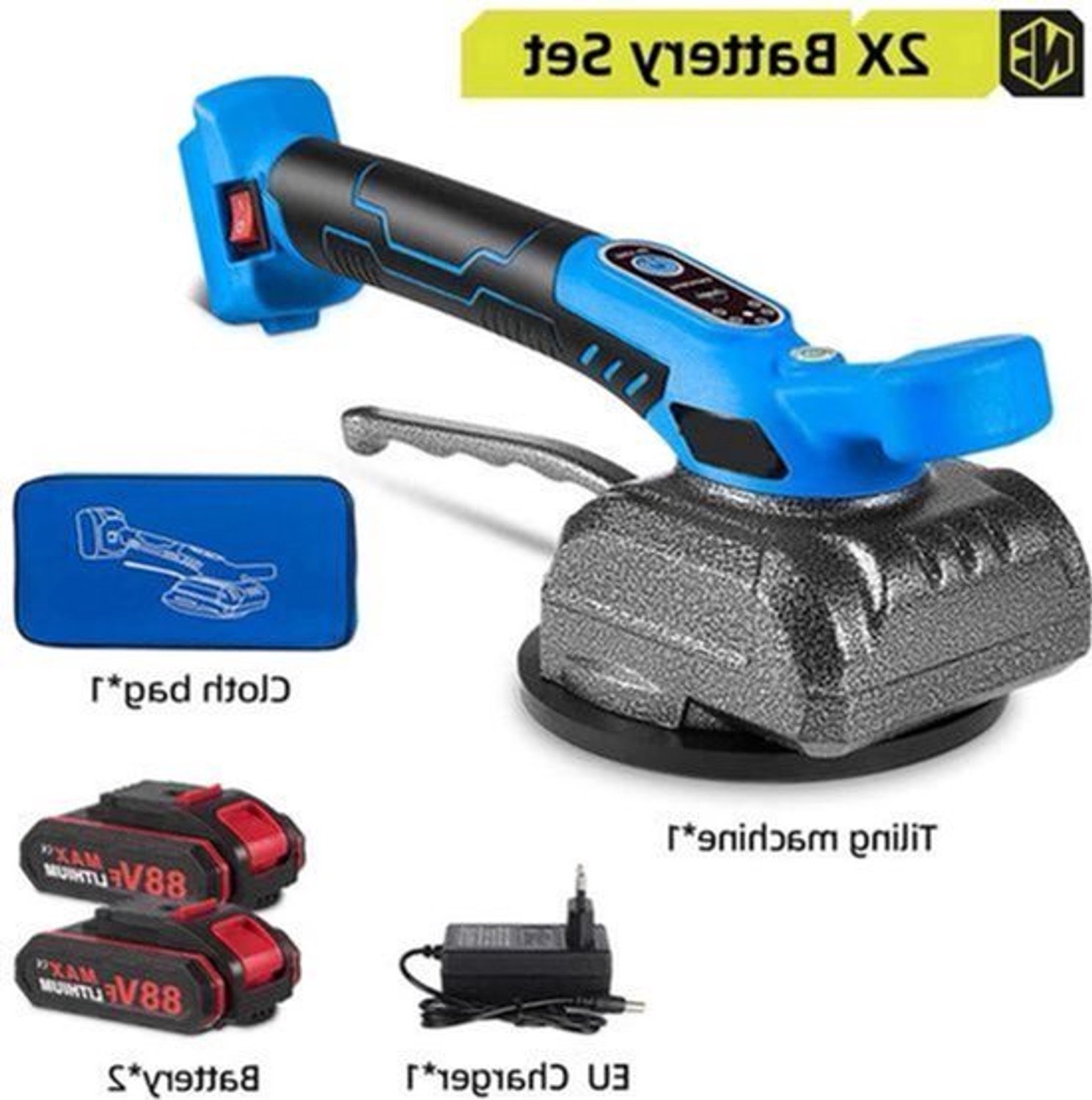 Tegeltiller - Tegelzuignap - Elektrische - Draadloze Tegelmachine - 150 kg Draagkracht - 5 Snelheden - Voor Wand - en Vloertegels - 18V Accu - 10,000RPM - 2 Accu's met 1 Lader