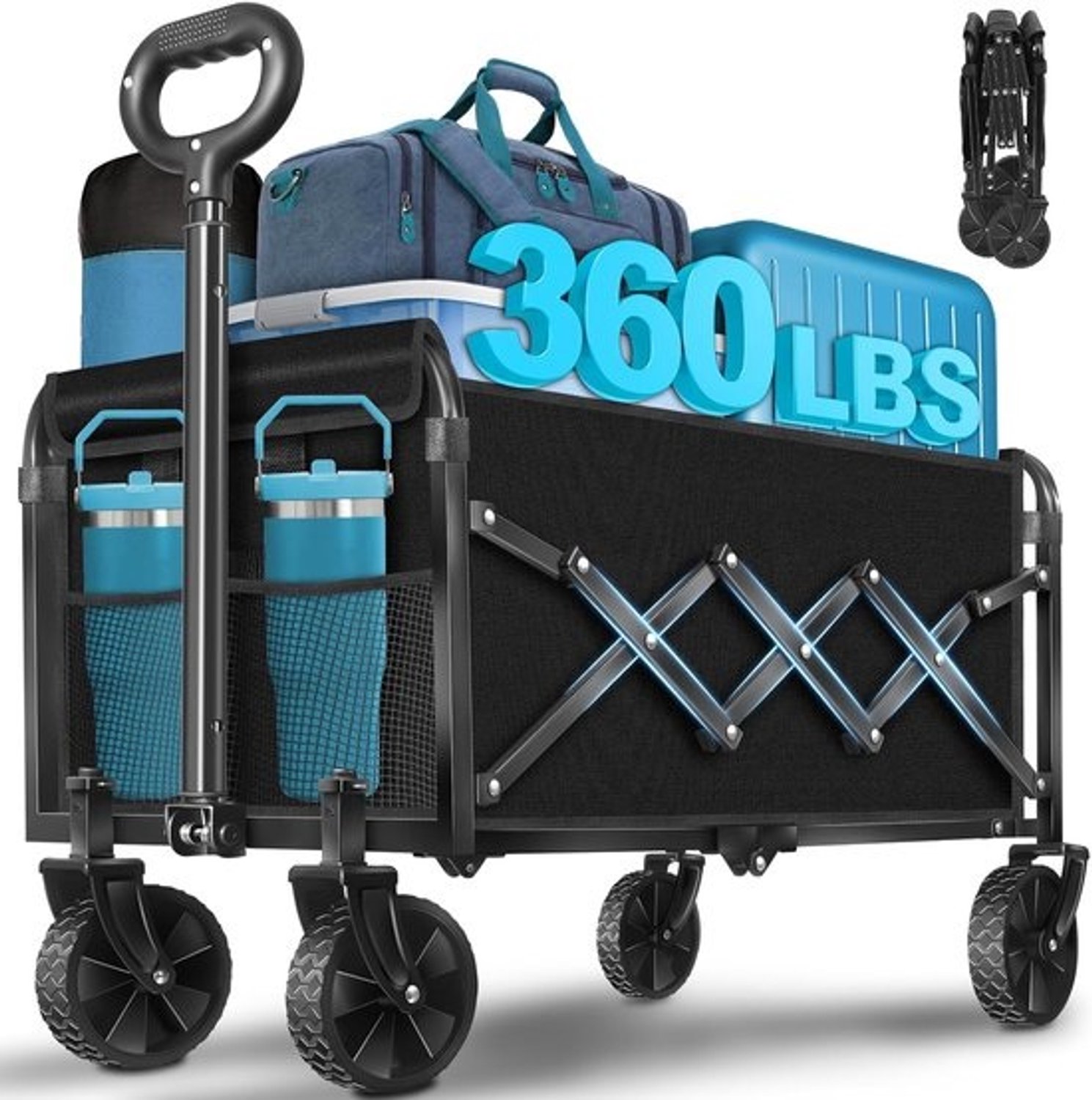 Opvouwbare utilitywagen met 350 lbs capaciteit - Draagbare all-terrain boodschappenwagen