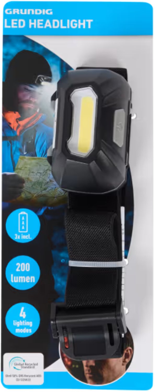 Grundig ledhoofdlamp - Comfortabele hoofdband - Met 4 verschillende standen - Inclusief 3 AAA-batterijen