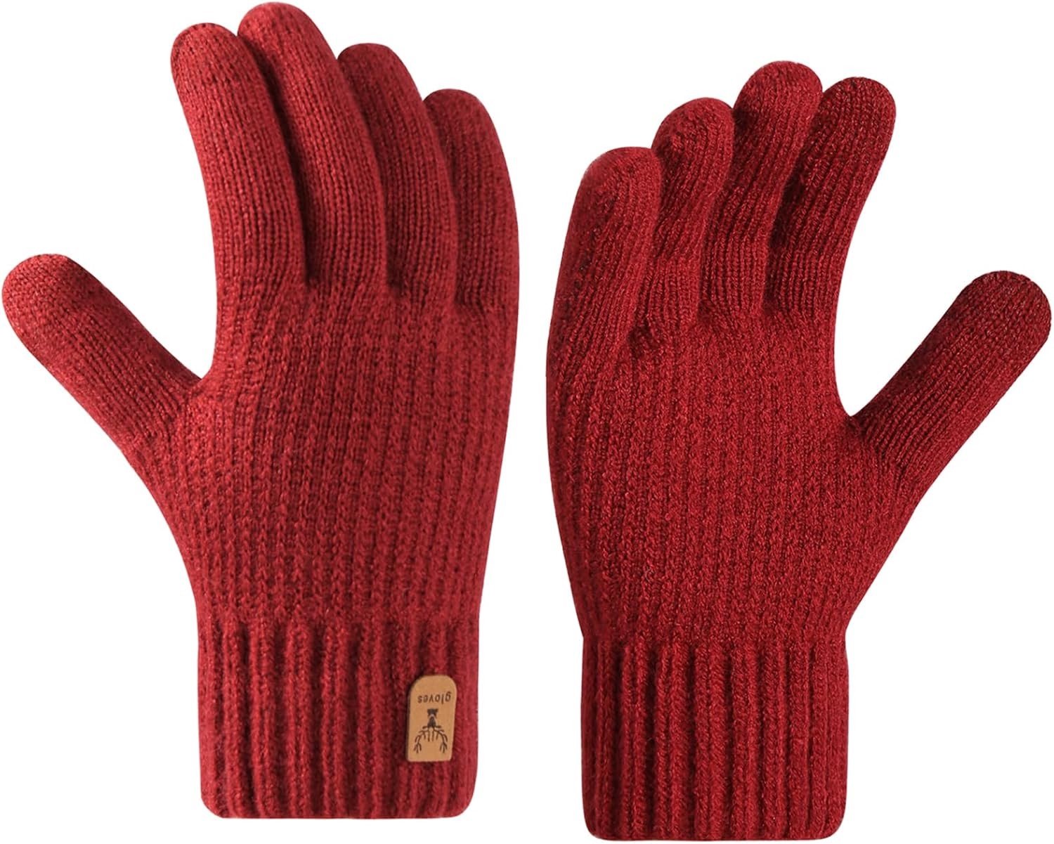 Winterhandschoenen - Rood - Gebreide Handschoenen met Bont - Voor Dames