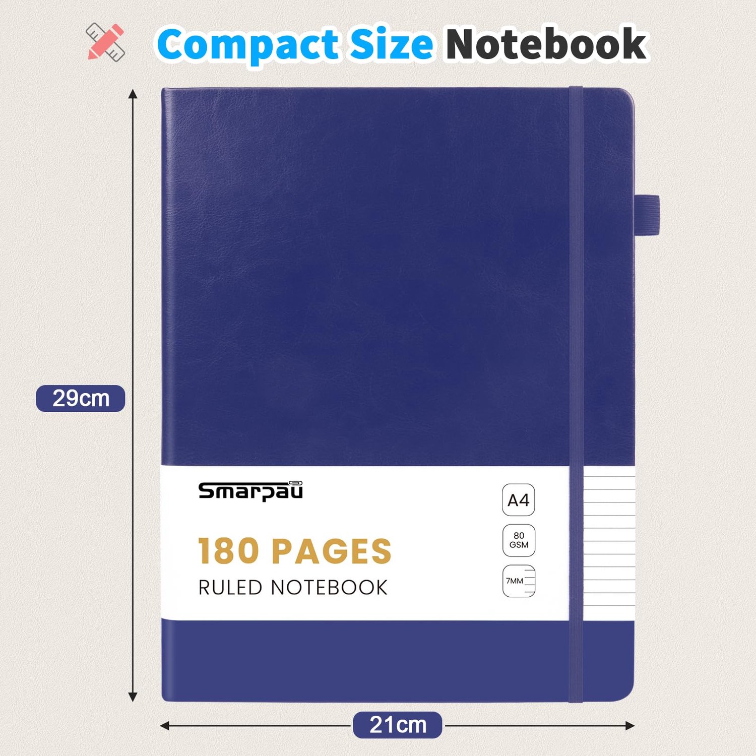 Smarpau Notitieboek A4, hardcover, gelinieerd notitieboek met 180 pagina's, premium 80 g/m² inktbestendig dik papier - ShopVlot