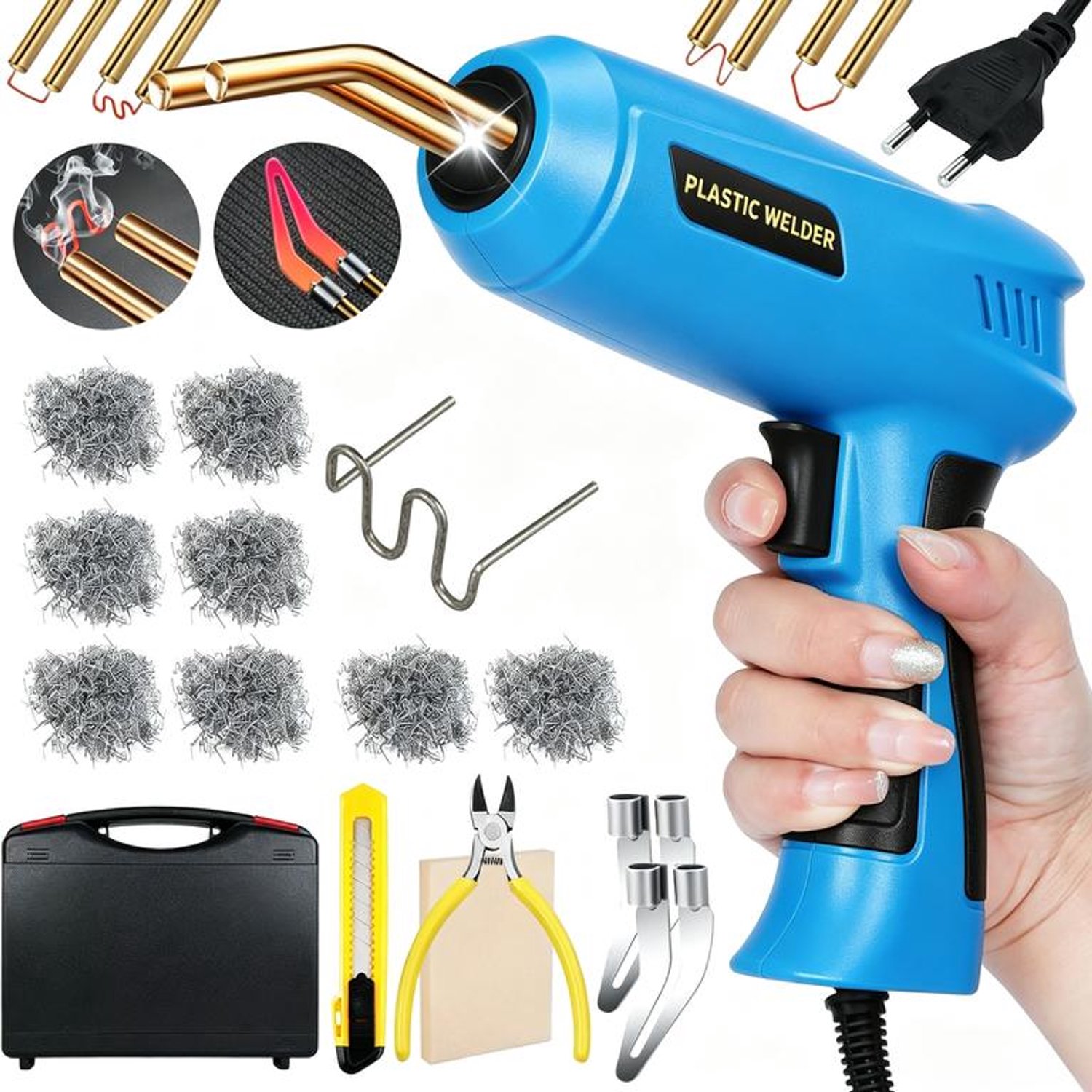 KZQ 200W Kunststoflasser – Lasapparatuur – Reparatieset voor autobumpers – Inclusief 900 warmtenieten – Blauw