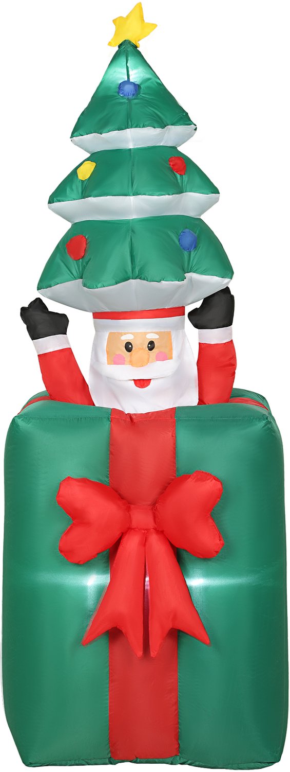 Sunona Opblaasbare kerstdecoratie met bewegende kerstman en ledverlichting - Met bevestigingsset - 67 x 80 x 160-213 cm - Rood/Groen