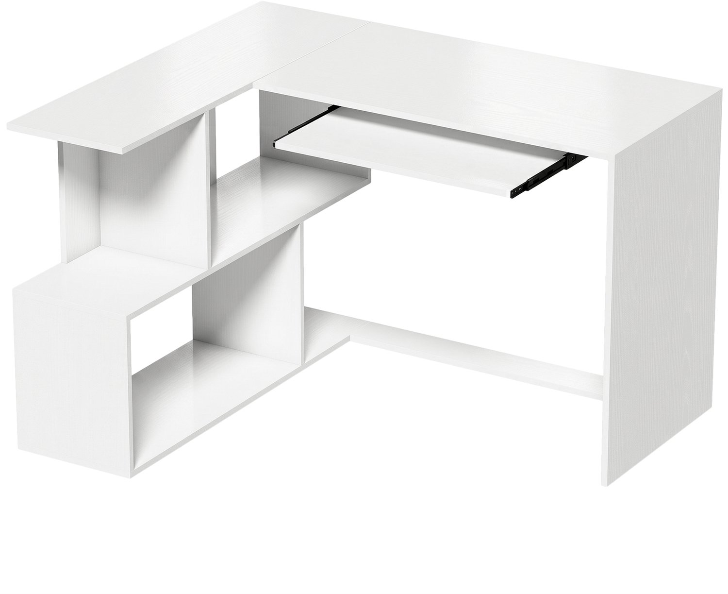 Homona Hoekbureau - Computertafel met lades en toetsenbordlade - 120 x 100 x 76 cm - Wit