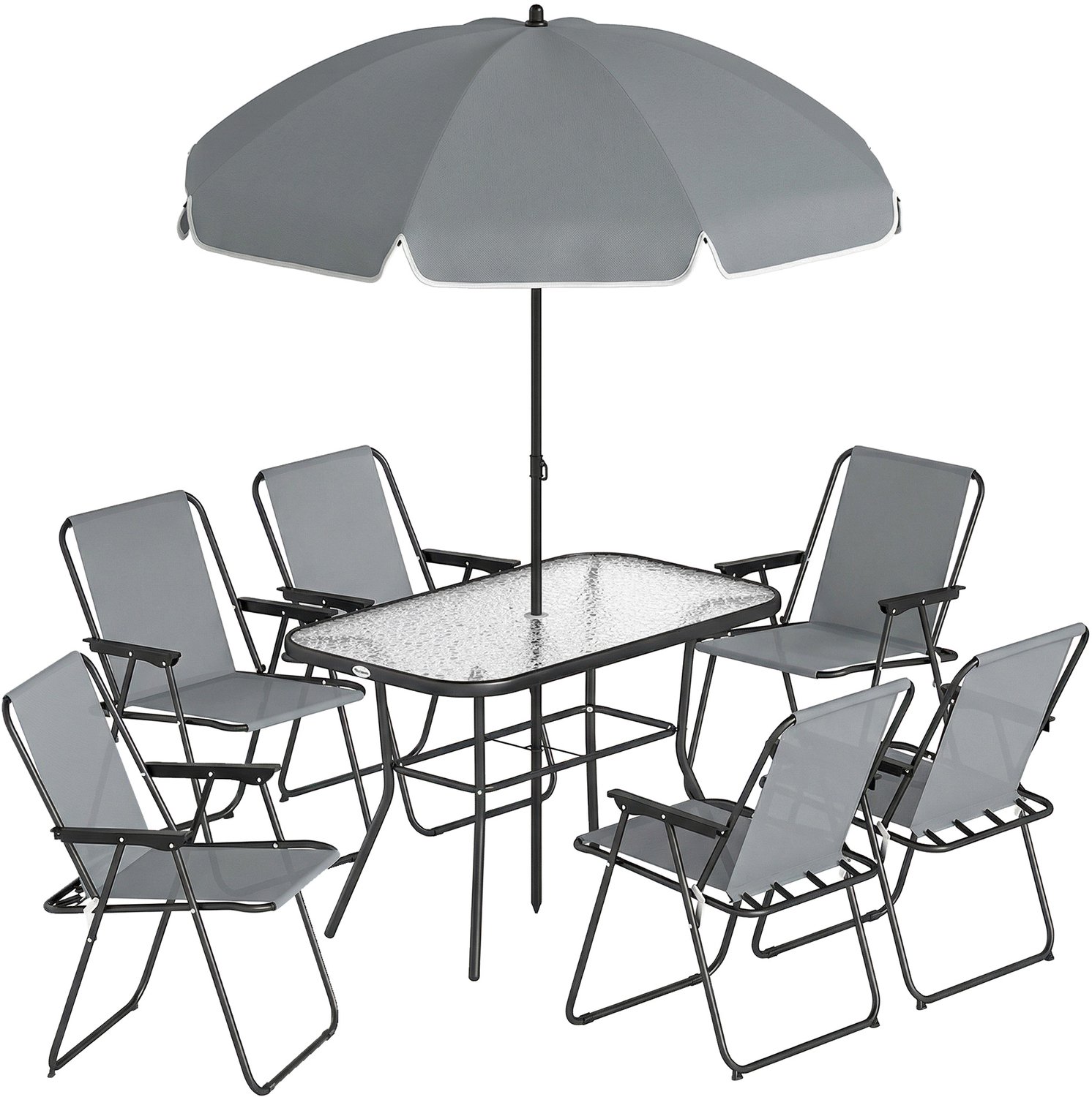 Sunona 8-delige tuinset - Met tafel, 6 klapstoelen en parasol - 119 x 68 x 70 cm - Zwart/Grijs