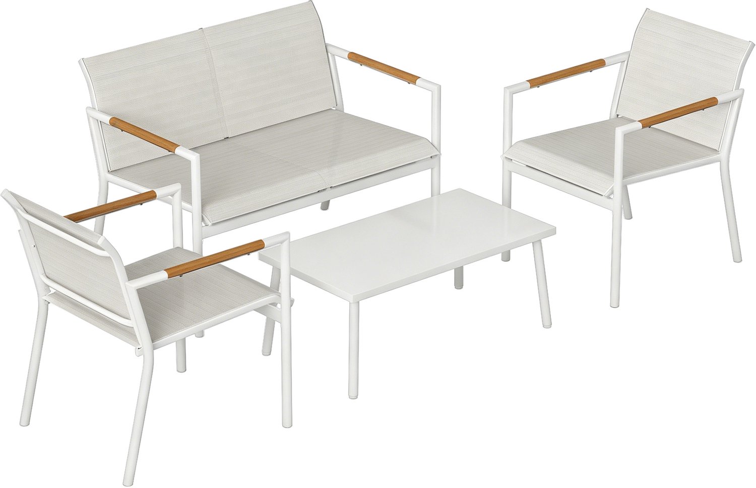 Sunona 4-delige tuinmeubelset - Met bank, 2 tuinstoelen en salontafel - Ademend mesh - Wit/Crèmewit