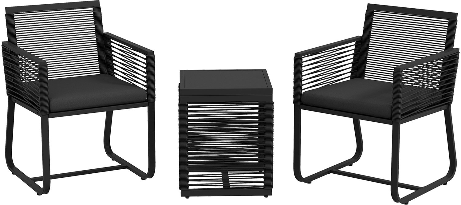 Sunona 3-delige bistroset - Inclusief tafel en 2 stoelen met kussens - PE-rotan en staal - 53 x 57 x 77 cm - Zwart/Grijs