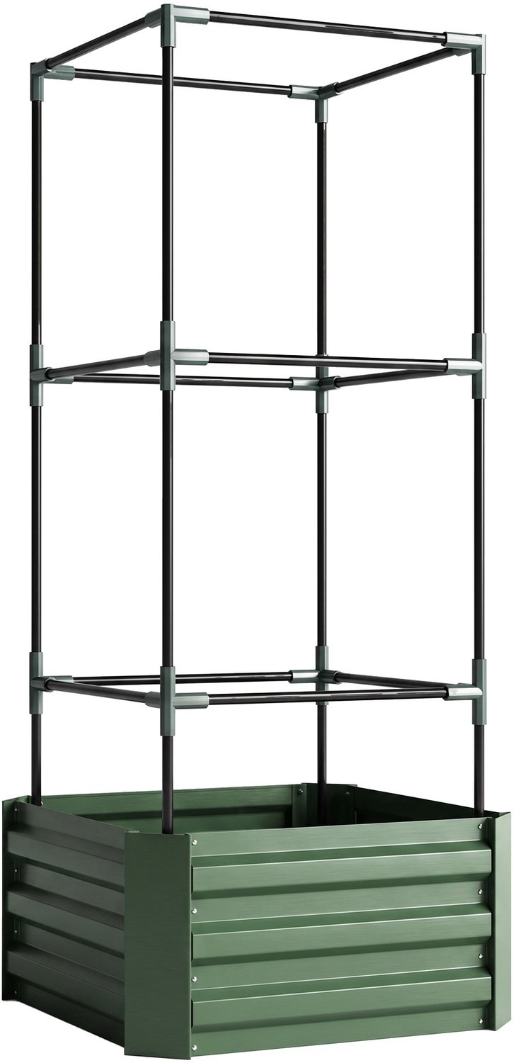 Sunona Verhoogd plantenbak met klimrek - Met in hoogte verstelbare tomatenhouder - 61 x 61 x 140 cm - Groen