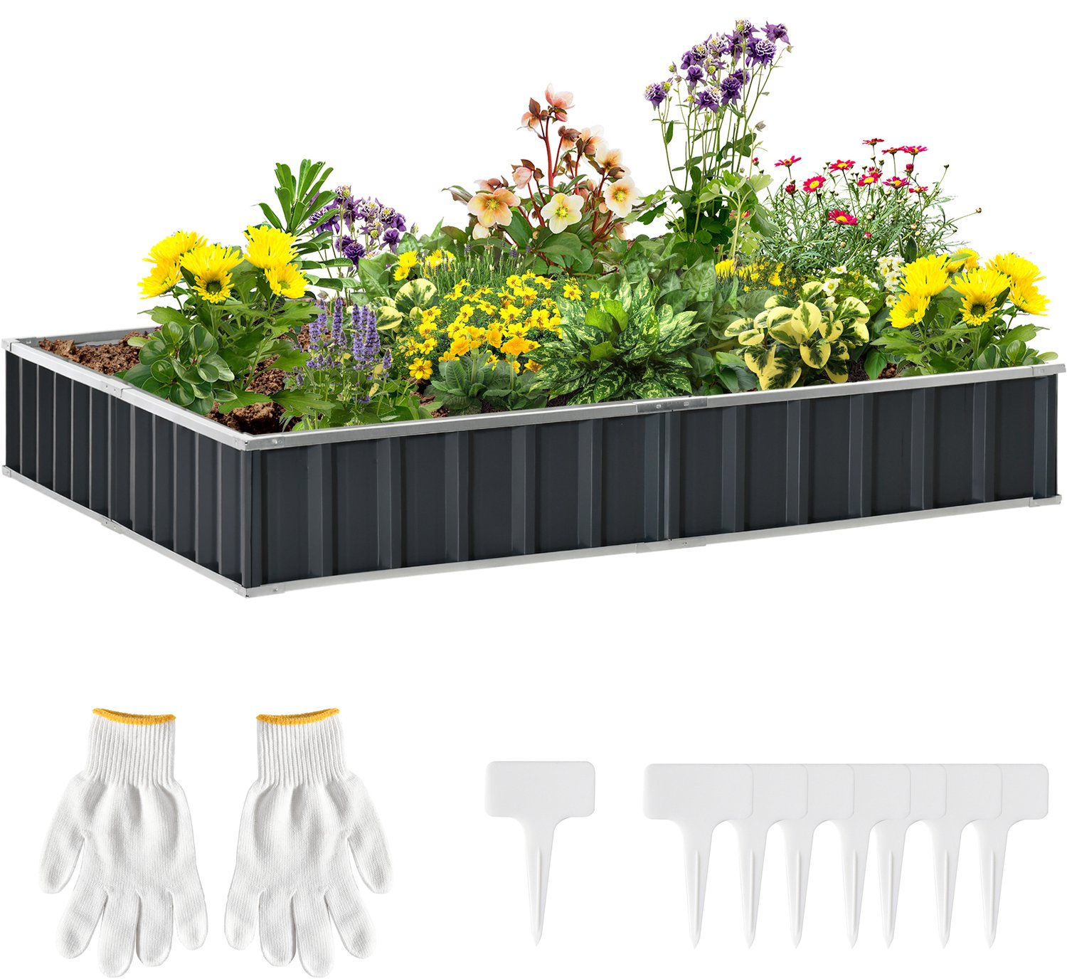 Sunona Verhoogde moestuinbak van staal - Met tuinhandschoenen - 258 x 90 x 30 cm - Donkergrijs