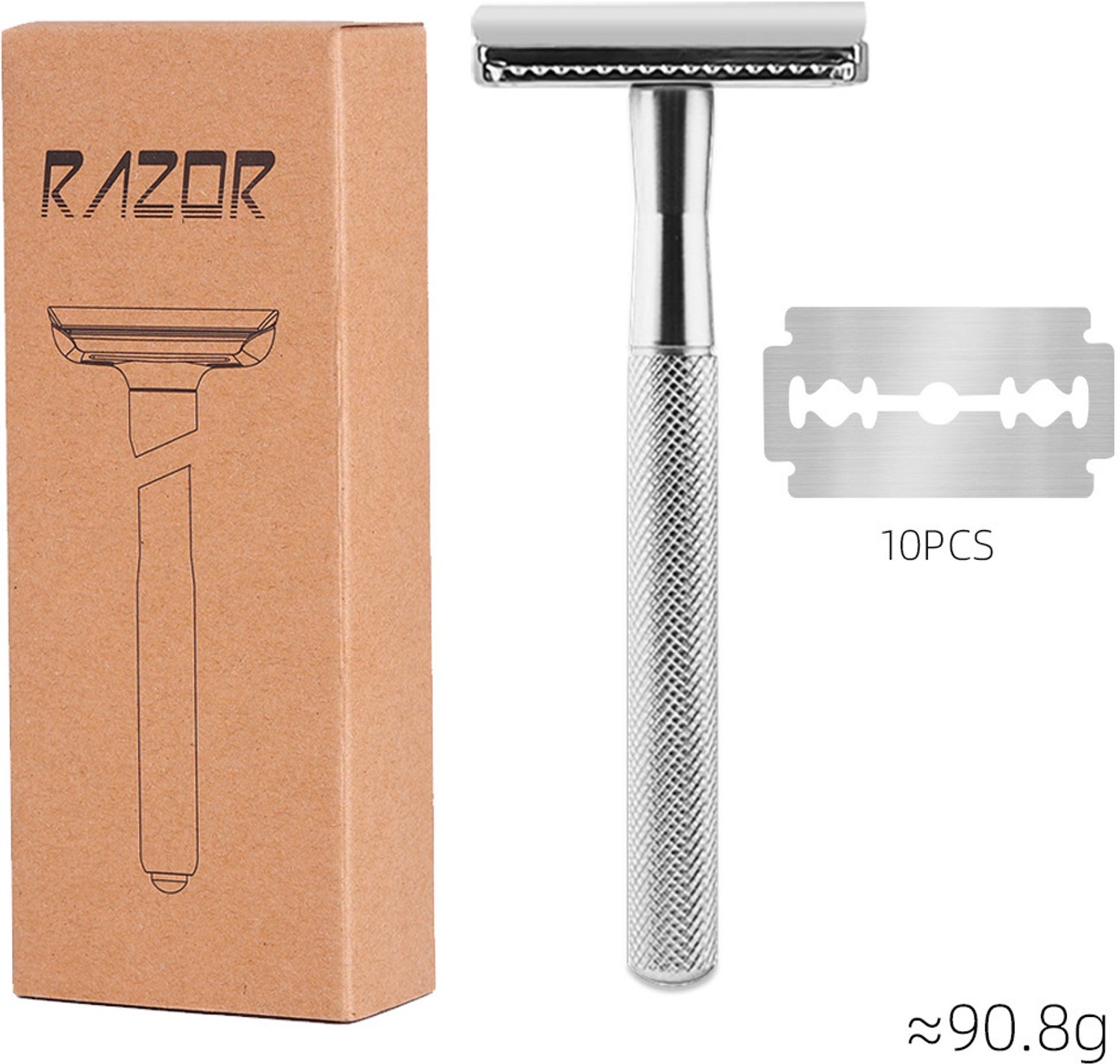 Veiligheidsscheermes Dames & Heren - Double Edge Single Blade - Herbruikbaar Metalen Scheermes - 10 Zweedse Scheermesjes - Glad & Nauwkeurig Scheren - Plasticvrij & Recyclebaar - Voor Gezicht, Benen, Lichaam & Hoofd - Silver