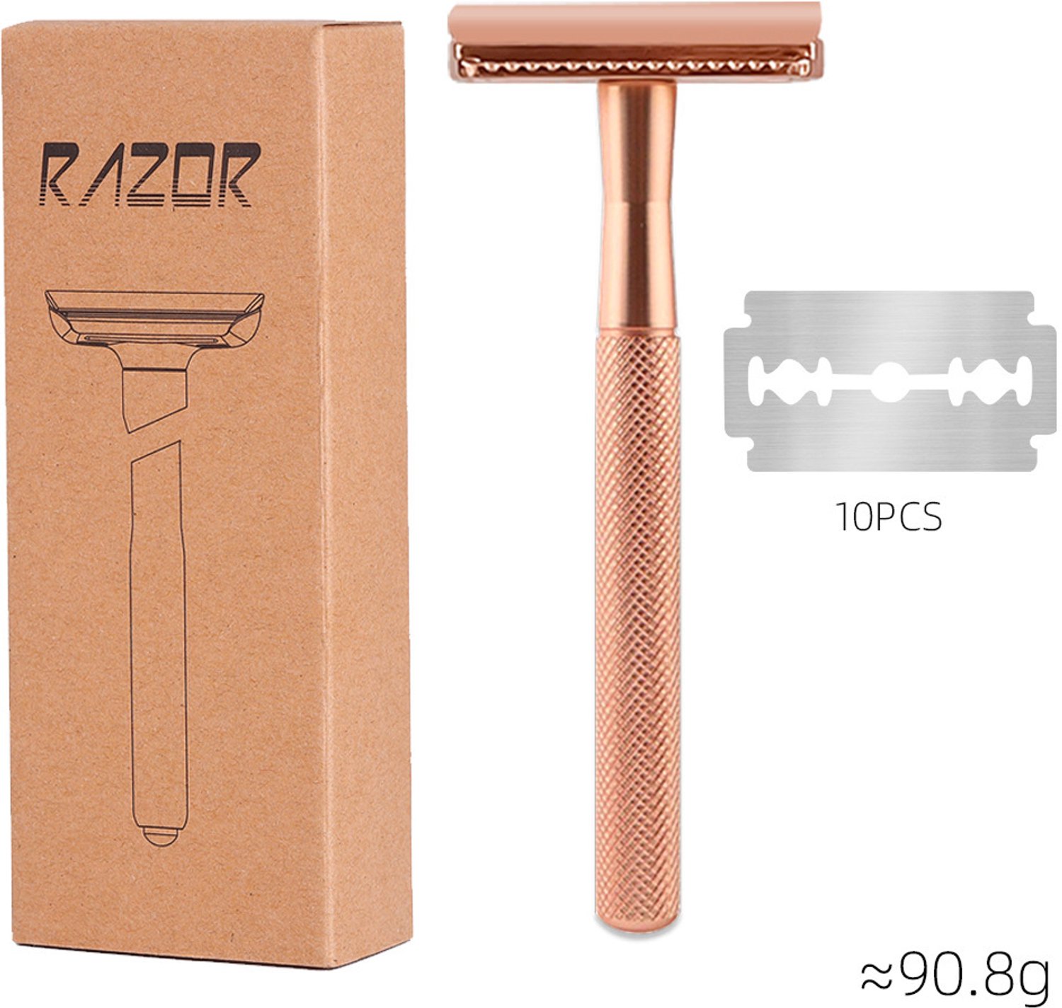 Veiligheidsscheermes Dames & Heren - Double Edge Single Blade - Herbruikbaar Metalen Scheermes - 10 Zweedse Scheermesjes - Glad & Nauwkeurig Scheren - Plasticvrij - Recyclebaar - Voor Gezicht, Benen, Lichaam & Hoofd - Rose Gold