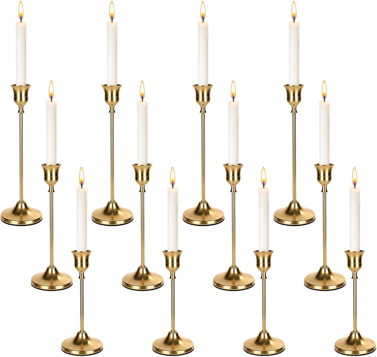 KZQ 12 Stuks Gouden kaarsenhouder – 3 maten – Metalen kaarsenhouder voor stompkaarsen