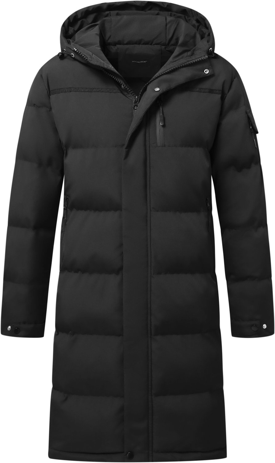 ALLTHEMEN Heren Lange Gewatteerde Winterjas met Capuchon Warm Winddicht 2XL Zwart