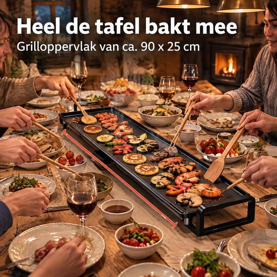 Cheqo® Elektrische Bakplaat 90 cm XXL - Teppanyaki Grill - Grillplaat - Tafelgrill - Gourmetplaat - Plancha - Japanse Grill - Pannenkoekenplaat - Regelbare Thermostaat - PFAS-Vrije Anti-Aanbaklaag - Opvangbakje - Cool Touch Handgrepen — afbeelding 2