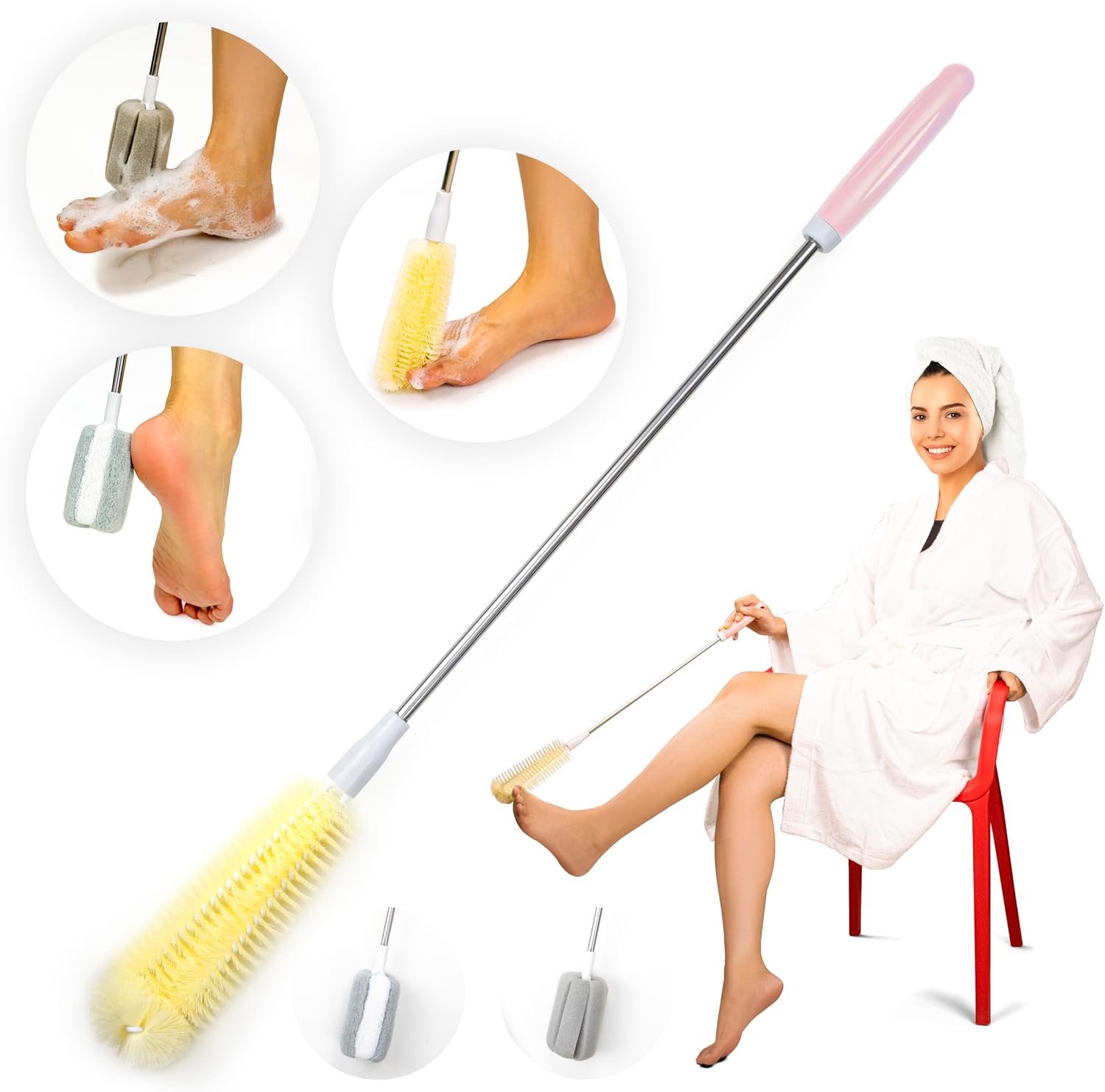 Voetborstel 60cm - 3 in 1 - Badspons, Loofa, Borstel - Ideaal voor voetverzorging - m-winkel
