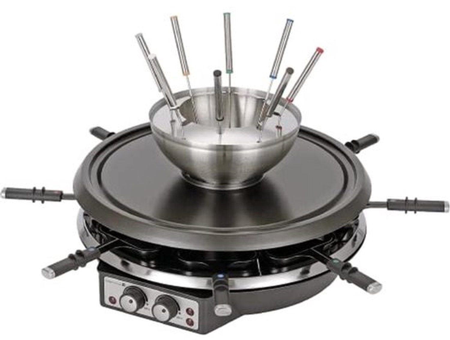 Raclettegrill en Fondue Set met Temperatuurregelaar - Ø 40 cm, 1900 W, Roestvrij Staal