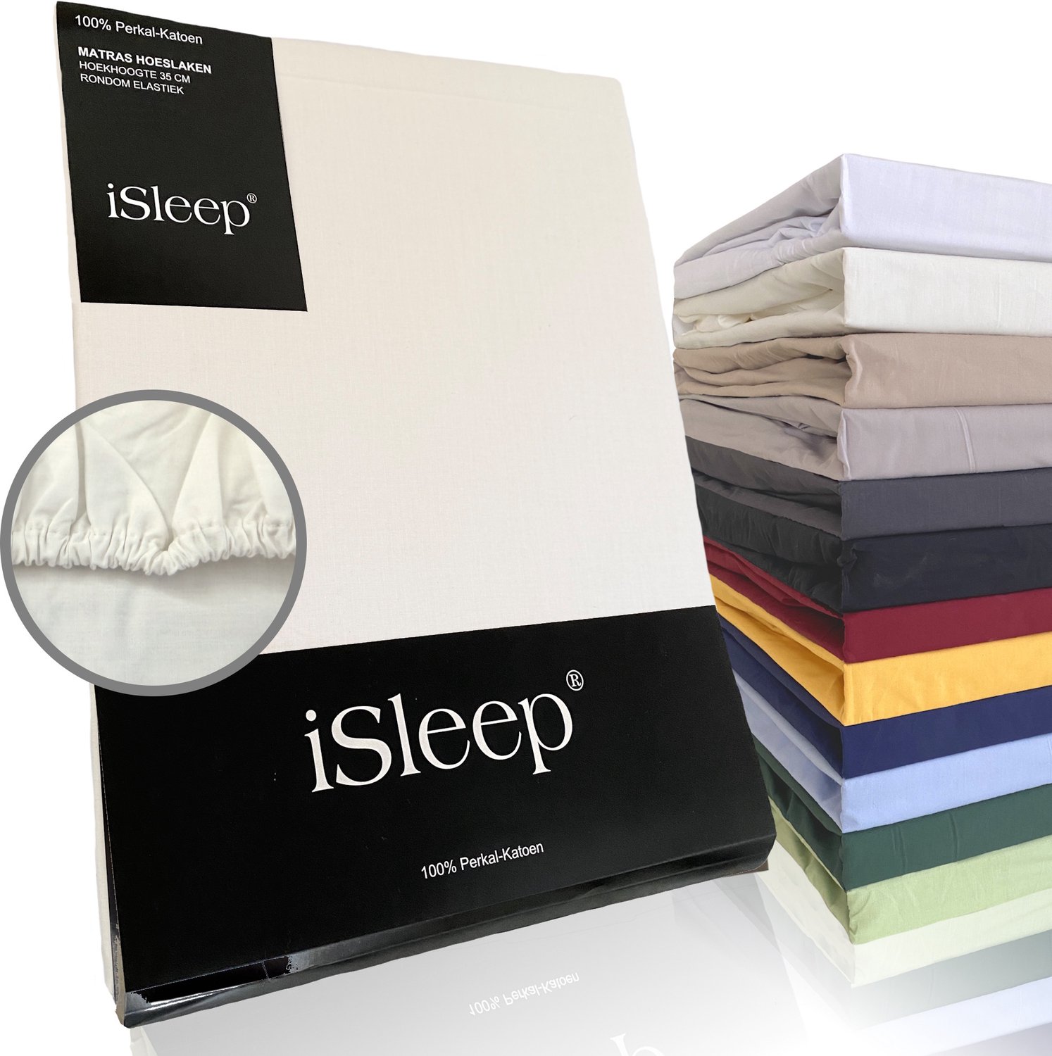 iSleep Perkal Hoeslaken - 100% Perkal Katoen - Hoge Hoek - Rondom Elastiek - Eenpersoons - 90x200 cm - Crème