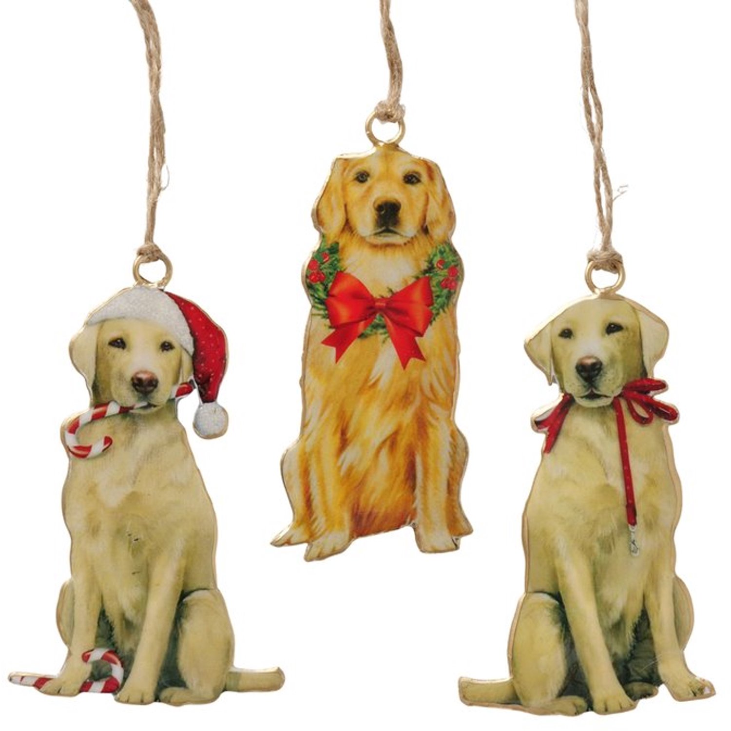 Boltze Kerst- Hangers - Golden Retriever - Hond - Set van 3 - Metaal - Handgemaakt -11 x 6,5 cm Creme