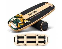 Funlife MOVE Balance Board met Roller - Houten Balansbord 3 Niveaus - 18 mm Hout - Limited Design - Antislip Core Trainer tot 150 kg - Met Handgrepen