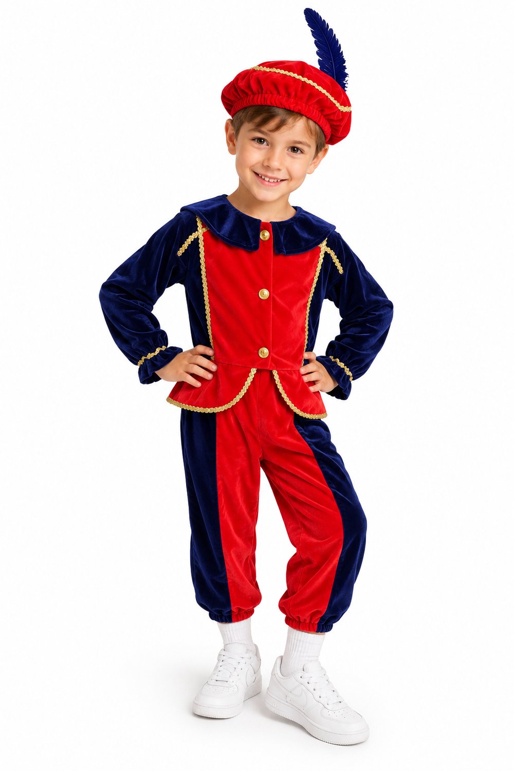 PartyFX Pietenpak Kind 6-8 Jaar – Maat 122/128 – Rood Blauw Unisex Pieten Kostuum met Pietenmuts – Sinterklaas Feestartikel