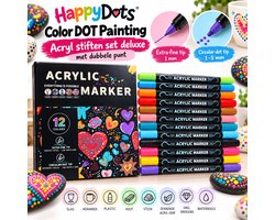 HappyDots Color DOT Painting Acrylstiften Deluxe – 12 Kleuren – Dubbele Punt