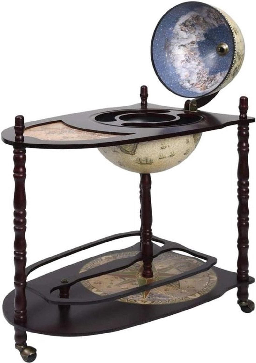 Wereldbol Bartafel - Globe bar - Dranken presenteren - Met wielen - 70 x 45 x 88 cm - Groen