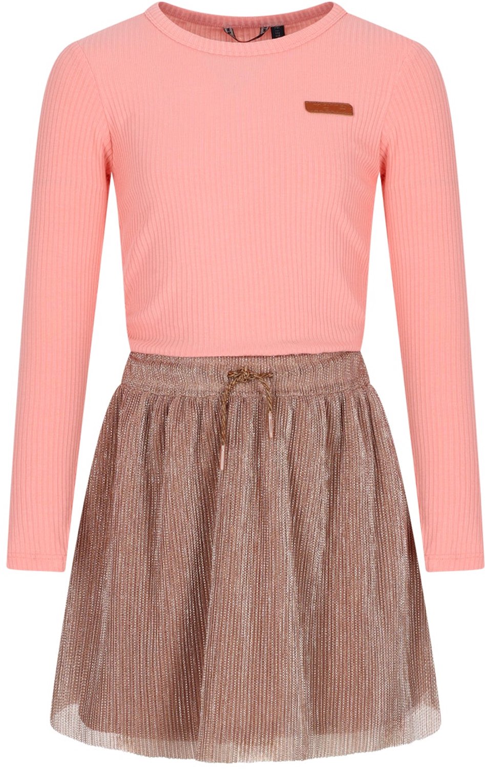 NONO - Maran Combi Dress with foil plissee skirt - Sand Blush - Maat 110