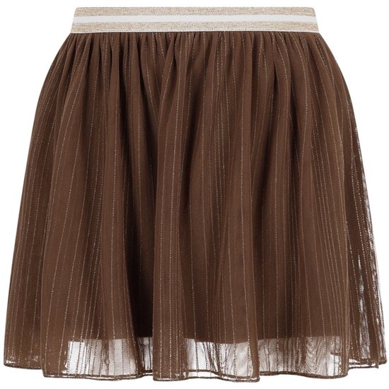 Bruine tule rok met glinsterende verticale strepen en een elastische tailleband met glitterdetail.