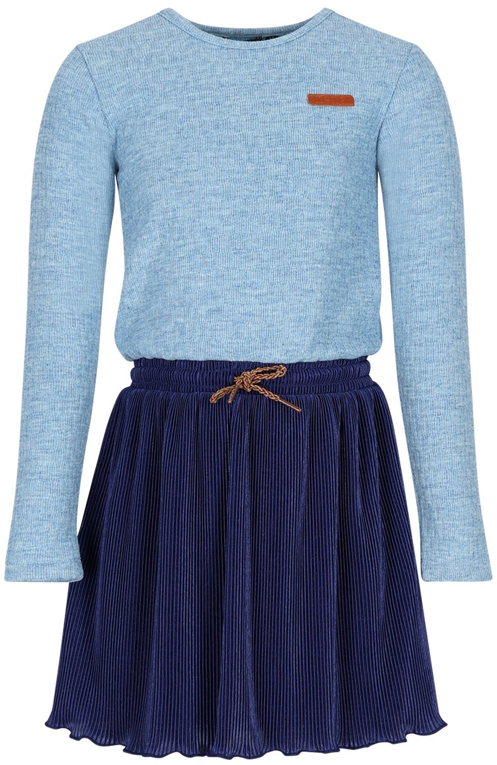 NONO - Maran Combi Dress with Plissee skirt+Cable knit top - Ice Cold Blue - Maat 134-140