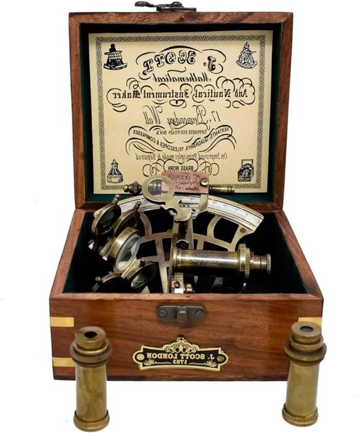 Nautische sextantreplica - Maritiem instrument - Hemelnavigatie - Met houten doos - 12.5 x 11 cm
